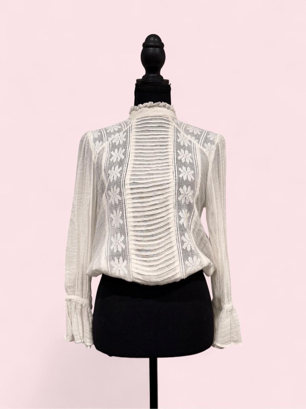 Free People Ivory Lace-Front Blouse